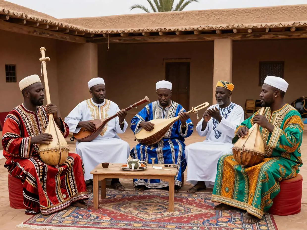 Musiciens gnaoua dans une cour