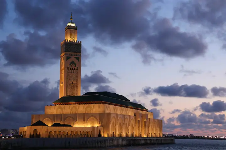 Hassan II Mosque in Casablanca in the evening