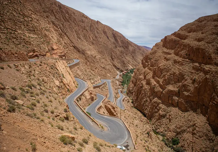 Hairpin bends of the road in the Dades Gorge