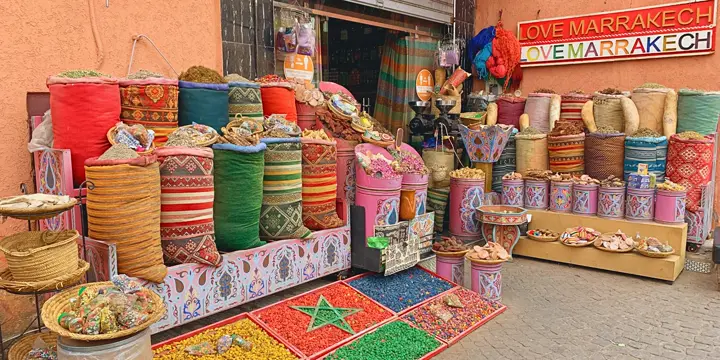 Spices and carpets in the souk of Marrakech